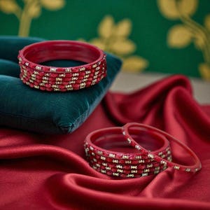 POOJA 12 Pc Glass Bangles Churiyan Set With Hand Work In 2.4, 2.6 And 2.8 #2