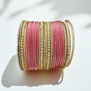7002G - Colorful Gold Festive Metal Bangle Set Stone-Studded Traditional Kada Style #2
