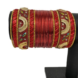 Indian Red Metal Bangle Set Churiya Chudiya 2.4 2.6 2.8 J31