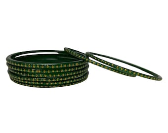 Indian Green Glass Bangles Churiyan Chudiyan Set With Hand Work 2.4, 2.6, 2.8 MC
