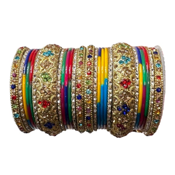 Indian Multi Color Metal Bangle Set Churiyan Bridal Chudiyan #1148