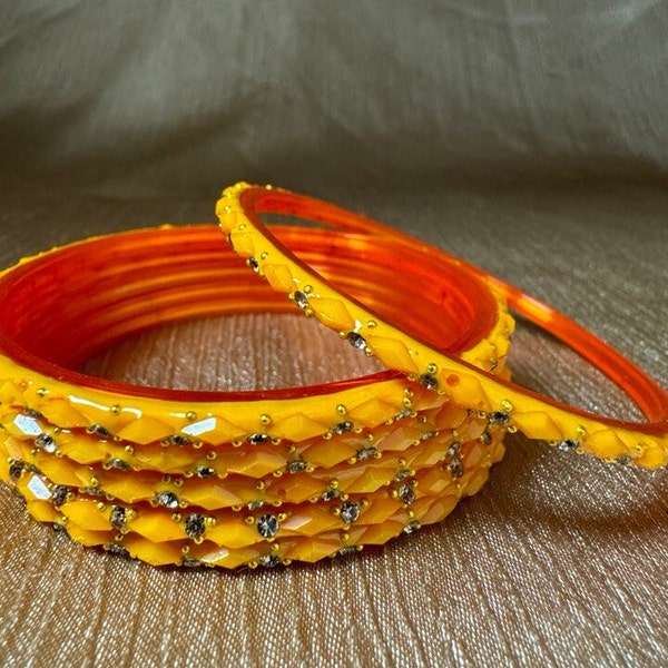 Project - Indian Glass Bangles Churiyan Set With Handwork Pack of 6