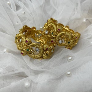 2pc Rajwadi Gold Plated Openable Kada Bracelet With Matte Finish Sizes Available