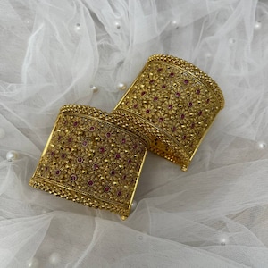 2pc Gold Plated Openable Kada Bracelet With Ruby Stones Sizes Available