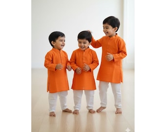 KID-4 Traditional Boys' Kurta Pajama Set – Festive Orange & White