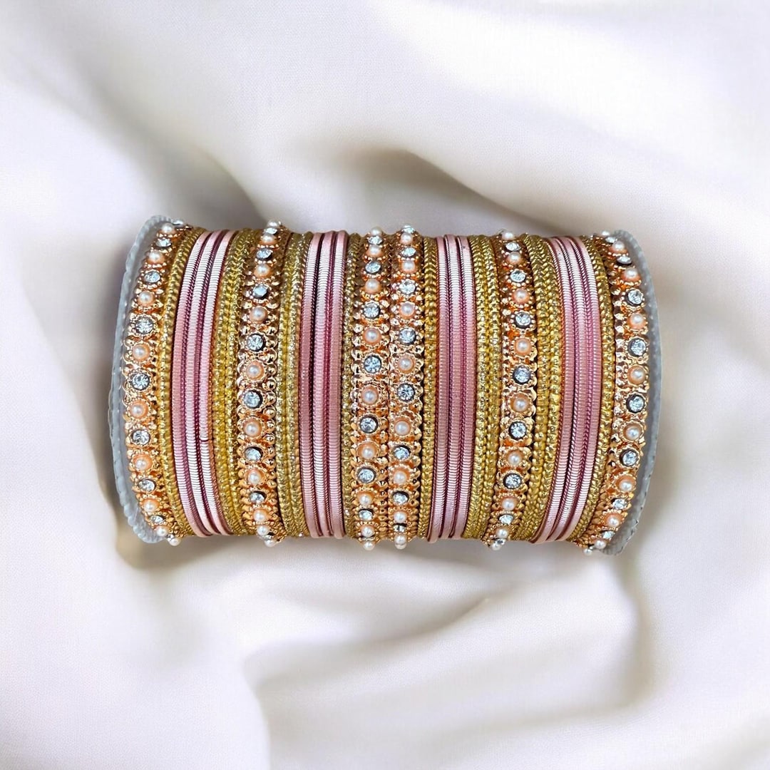 1250 - Indian Bangle Kangan Churiya Set With Rosegold Kada #2 - Etsy