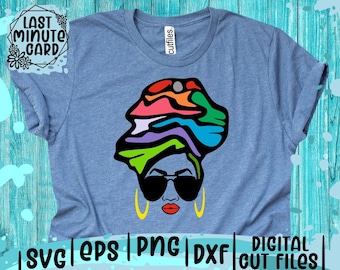 Black Woman Headwrap SVG: Afro Melanin Girl, Cricut File (Digital Download)