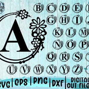 Split Frame Alphabet Bundle svg, Wreath Floral, Letter svg, Monogram Font, Initial Svg, Circle Frames Svg, Instant download, File for Cricut