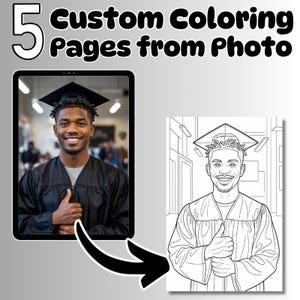 5 Custom Coloring Pages from Photo | Personalized Photo to Coloring Page | Unique Gift for Kids & Adults | Custom Coloring Book Digital