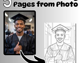 5 Custom Coloring Pages from Photo | Personalized Photo to Coloring Page | Unique Gift for Kids & Adults | Custom Coloring Book Digital