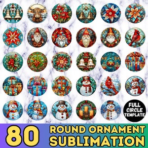 80 conceptions de bundle de sublimation d’ornements ronds de Noël 3D, ornements de Noël, conceptions de sublimation, téléchargement numérique, clipart bonhomme de neige
