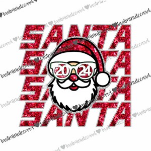 Glitter Babbo Natale 2024 Disegni di sublimazione, Paillettes natalizie Finto ricamo Sublimazione Design Scarica PNG, Natale scintillante, Download digitale