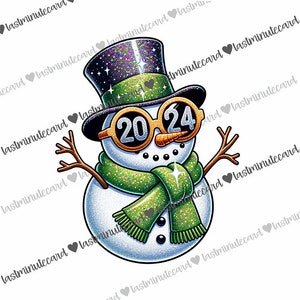 Disegni di sublimazione del pupazzo di neve glitterato 2024, disegno di sublimazione del ricamo finto di paillettes natalizie Scarica PNG, PNG di Capodanno, Download digitale