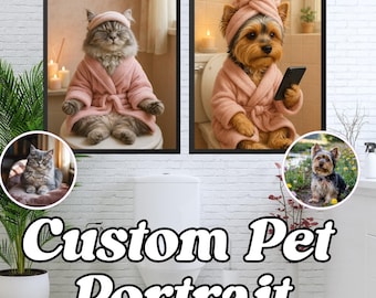Custom Pet Portrait Photo, Funny Bathroom Art, Dog on Toilet, Dog Wall Art, Pet in Bathtub, Personalized Pet Gift, Cat Portrait, Funny Art