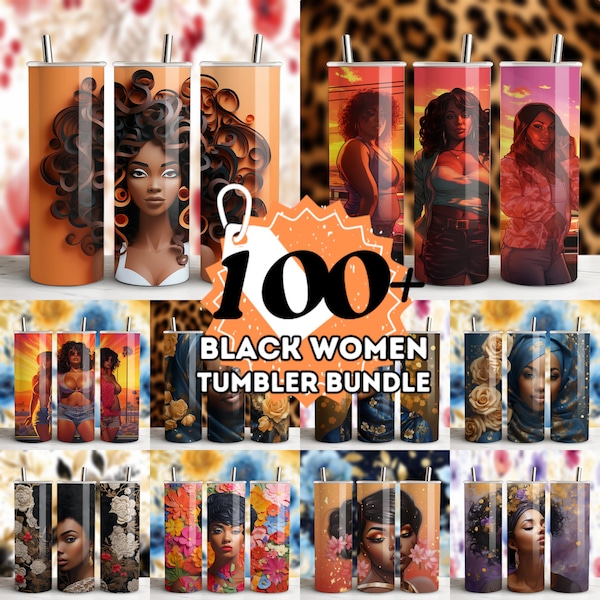 100+ 3D Black Women Tumbler Wrap Bundle, Melanin Tumbler Sublimation Designs, 20oz Skinny Straight Tumbler, Digital Download, African Girl