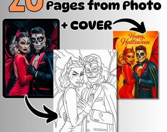 20 Personalized Coloring Pages from Photo + Custom Cover | Your Photos to Coloring Book | Unique Digital Gift for Kids & Adults, Wedding