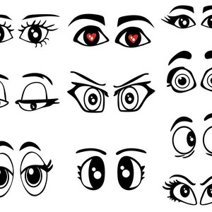 Cartoon Eyes Bundle svg, Anime svg, Wimpers svg, Comic svg, Make-up svg, Vrouw svg, Wenkbrauwen, Doll Eyes, Digitale Download, Bestand voor Cricut
