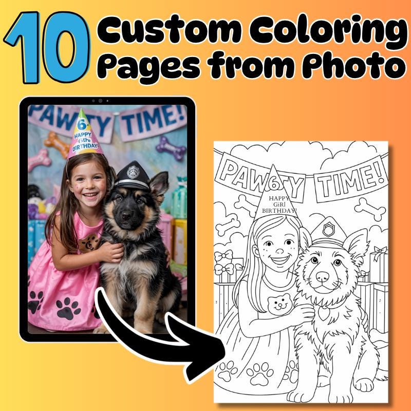 Custom Coloring Pages from Photo Bundle of 10 | Personalized Coloring Book Pages | Photo to Coloring Page | Unique Gift for Kids & Adults