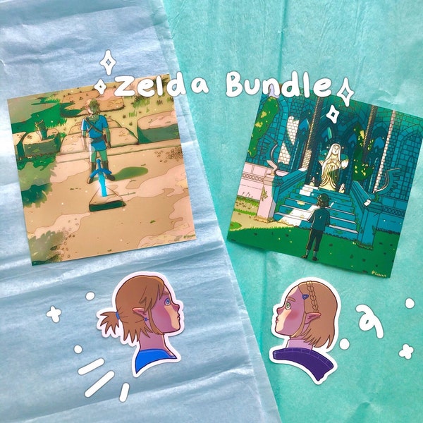 Zelda BOTW Bundle Art Print and Stickers Goddess Statue Print Korok