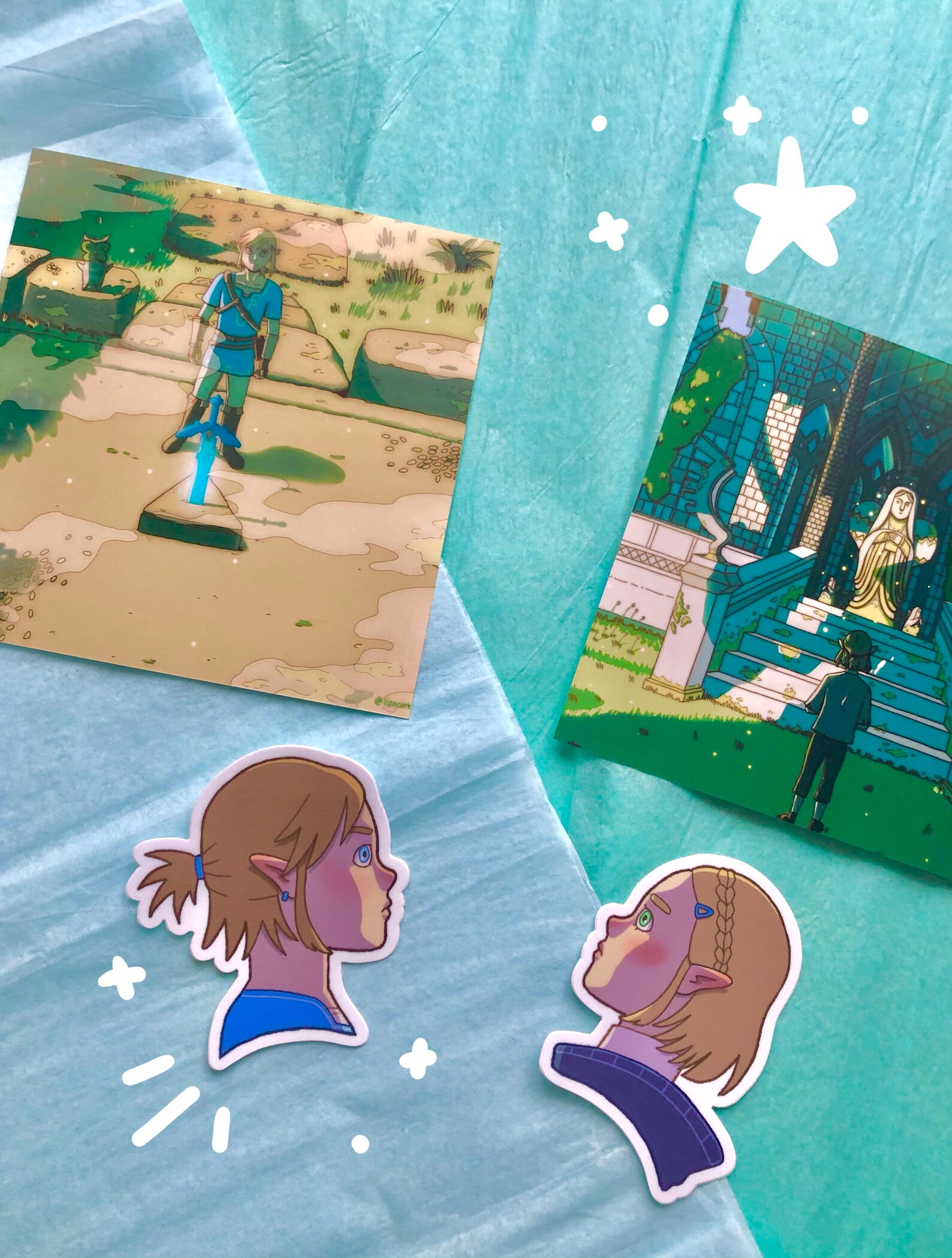 Zelda BOTW Bundle Art Print and Stickers Goddess Statue Print Korok