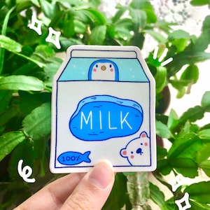 Weihnachten Wintermilch Karton Aufkleber | Eisbär & Pinguin Matt Vinyl Aufkleber | wetterfestes Journal Notizbuch Scrapbook Geschenkidee | Brotzeit