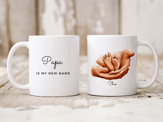 Mug Papa is my new name - Mug à Personnaliser - Fête des Pères - Cadeau Papa - Cadeau Naissance - Idée cadeau - Cadeau Anniversaire -