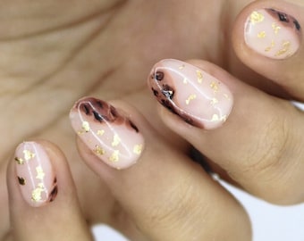 Gold leaf Animal Print Inspired Abstract Press On Nails | Nails | False Nails | Fake Nails | Stick On Nails | Short Oval