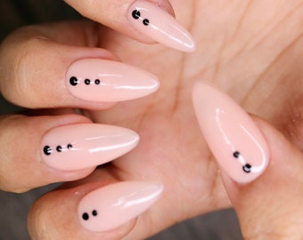 Nude Black Dot Design Press On Nails | Nails | False Nails | Fake Nails | Stick On Nails | Medium Almond