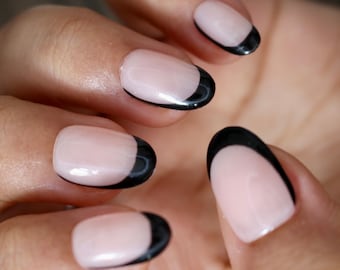 Black French Extended Side Press On Nails | Nails | False Nails | Fake Nails | Stick On Nails | Short Oval