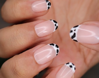 Cow Print French Press On Nails  | Nails | False Nails | Fake Nails | Stick On Nails | Short Oval