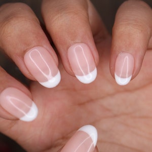 White Nude French Natural Press On Nails Nails False Nails Fake Nails Stick On Nails Short Oval image 1