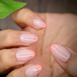 Peach Orange French Natural Press On Nails Nails False Nails Fake Nails Stick On Nails Short Oval image 1