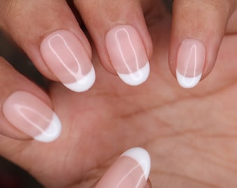 White Nude French Natural Press On Nails | Nails | False Nails | Fake Nails | Stick On Nails | Short Oval