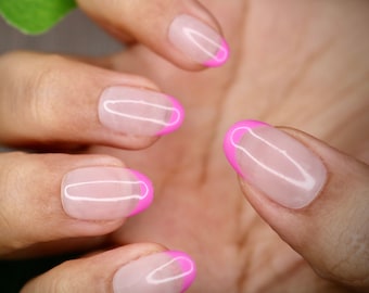 Pink French Natural Press On Nails | Nails | False Nails | Fake Nails | Stick On Nails | Short Oval