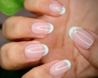 Mint French Natural Press On Nails | Nails | False Nails | Fake Nails | Stick On Nails | Short Oval