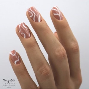 Tan Swirl Press On Nails | Nails | False Nails | Fake Nails | Stick On Nails | Short Square