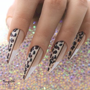 Half French Animal Print Press On Nails | Nails | False Nails | Fake Nails | Stick On Nails | Long Stiletto
