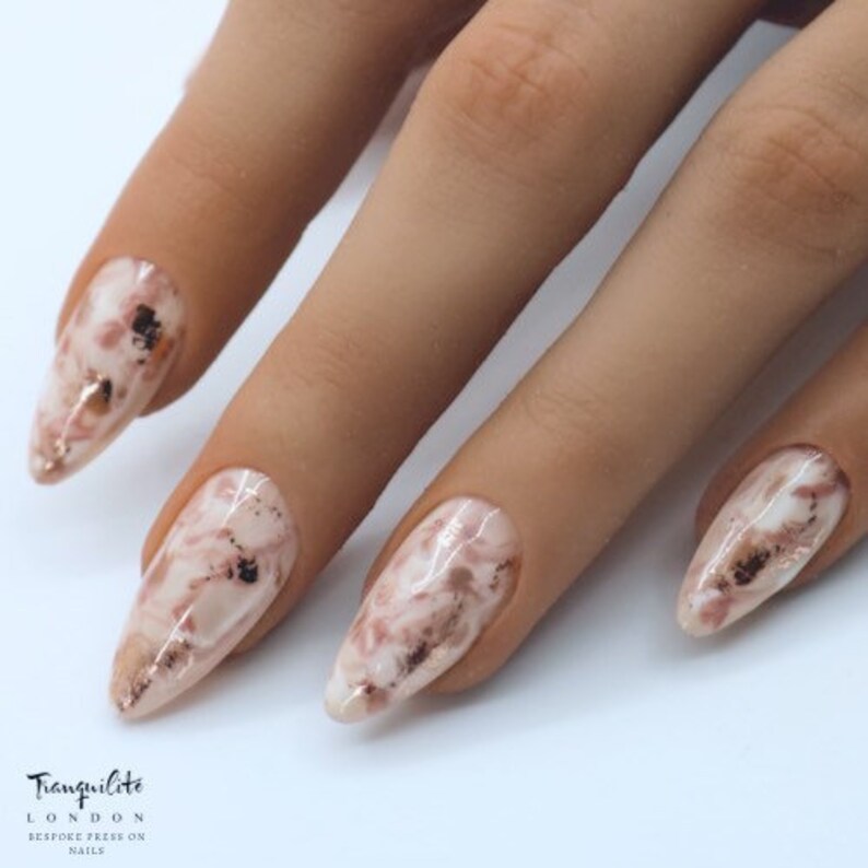 Beige Goddess Marble With Foiling Press on Nails Nails Etsy