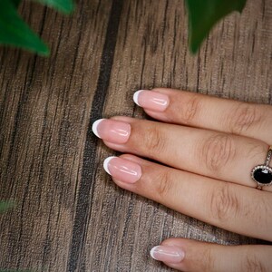 White Pink French Natural Press On Nails Nails False Nails Fake Nails Stick On Nails Short Oval image 2