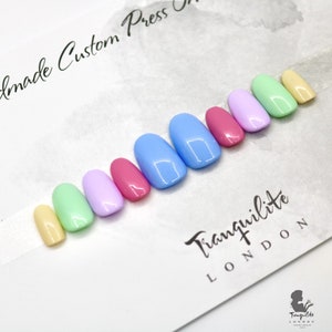 Pastel Rainbow Block Colour Press On Nails | Nails | False Nails | Fake Nails | Stick On Nails | Short Oval