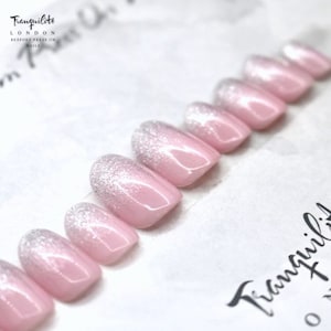 Ombre Silver Glitter With Pink Press On Nails | Nails | False Nails | Fake Nails | Stick On Nails | Short Oval