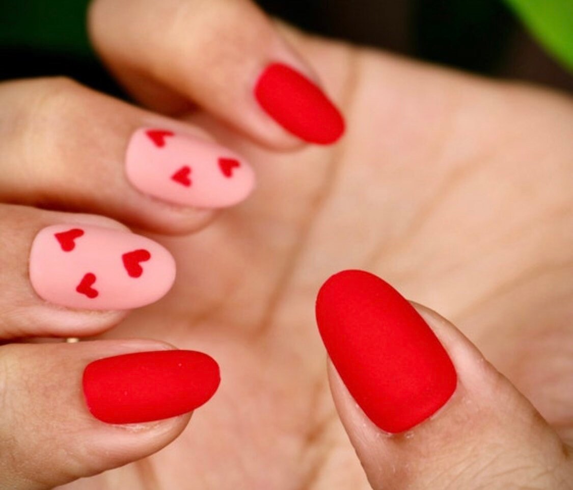 Red Valentines With Heart Accent Nails Press on Nails Nails - Etsy