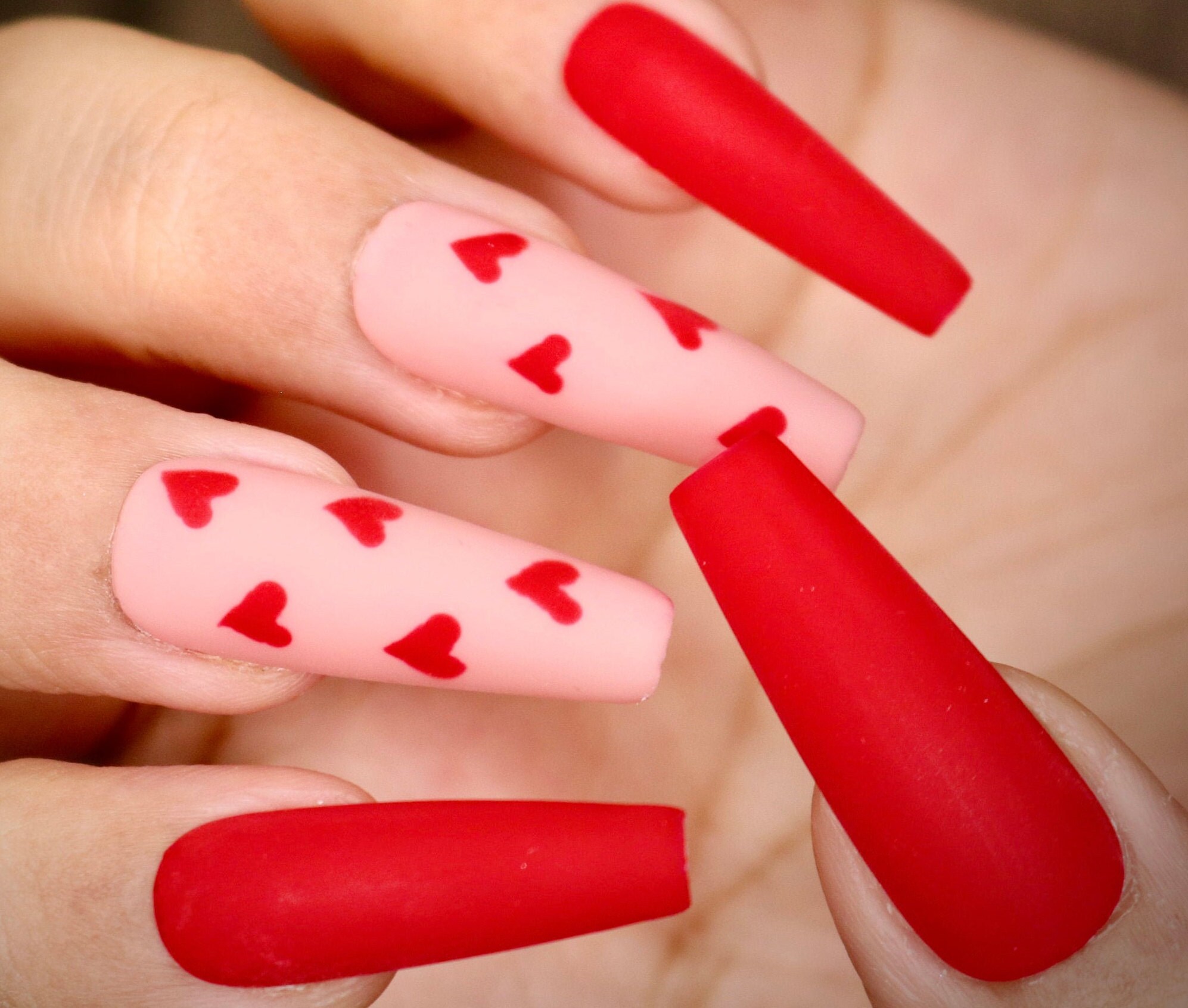 Matte Red With Love Heart Nail Art on Accent Press on Nails - Etsy Matte Red With Love Heart Nail Art on Accent Press on Nails - Etsy