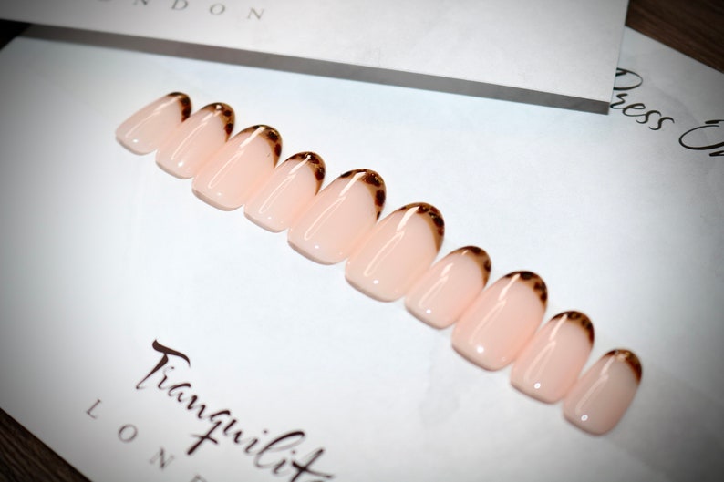 French Tortoise Shell Inspired Gold Flakes Press on Nails With Etsy