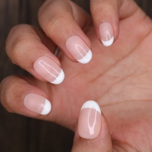 White Nude French Natural Press On Nails Nails False Nails Fake Nails Stick On Nails Short Oval image 2