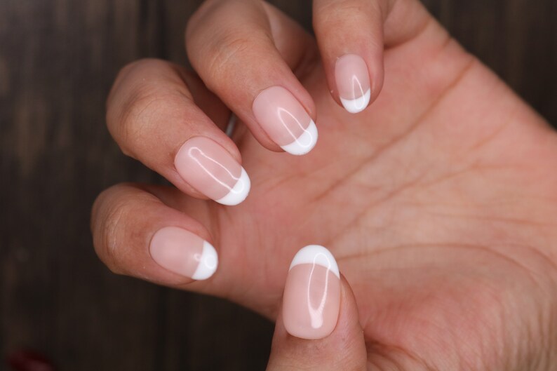 White Nude French Natural Press On Nails Nails False Nails Fake Nails Stick On Nails Short Oval image 2