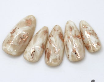 Beige Marble With Bronze Foiling | Press On Nails | Nails | False Nails | Fake Nails | Stick On Nails | Medium Almond