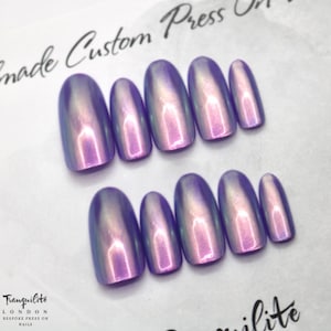Purple Chrome Press On Nails | Nails |G| False Nails | Fake Nails | Stick On Nails | Long Oval