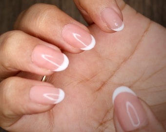 White Pink French Natural Press On Nails | Nails | False Nails | Fake Nails | Stick On Nails | Short Oval