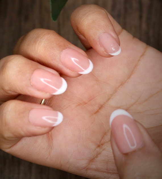 BEAUTIFUL French Nude and White Airbrushed Strong Gel Reusable Press-on  Fake Nail Tips for Best Selling Long Hard Durable Fingernails -  Sweden